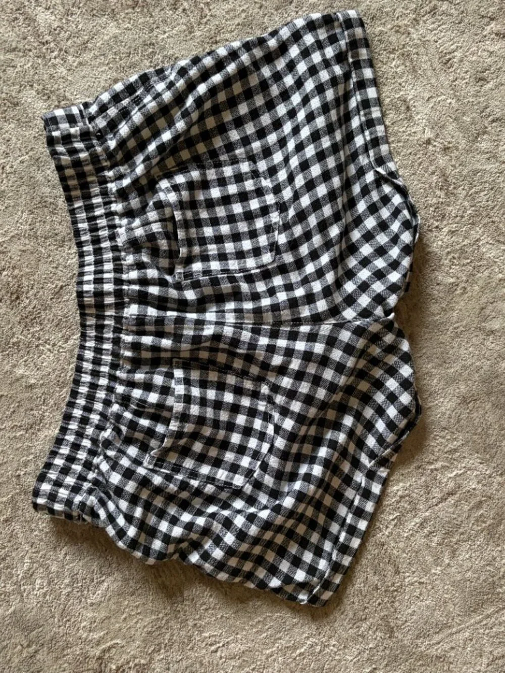 Per Se Black White Gingham Linen Blend Drawstring Shorts Cuffed Pockets M
